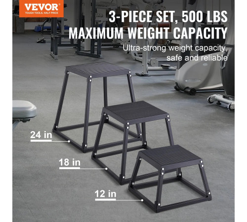 Пліометричний бокс VEVOR 30,5 - 45,8 см - 60,9 см, чорний