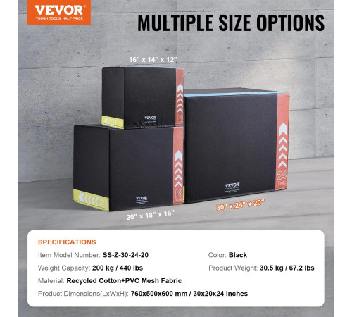 Пліометричний бокс VEVOR 30/24/20 дюймів, різнокольоровий