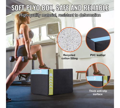 Пліометричний бокс VEVOR 16/14/12 дюймів, різнокольоровий