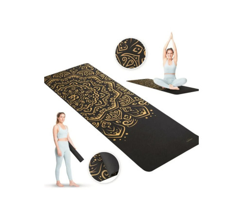 Йога-мат Queenfit Mandala TPE 5 мм чорний з золотим Йога-мат Queenfit Mandala TPE 5 мм чорний з золотим