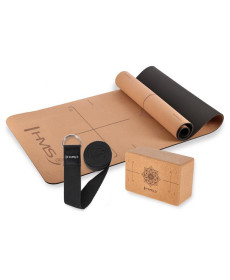Килимок для йоги HMS YM10 з блоком KJ02 та ременем SJ02, коричневий