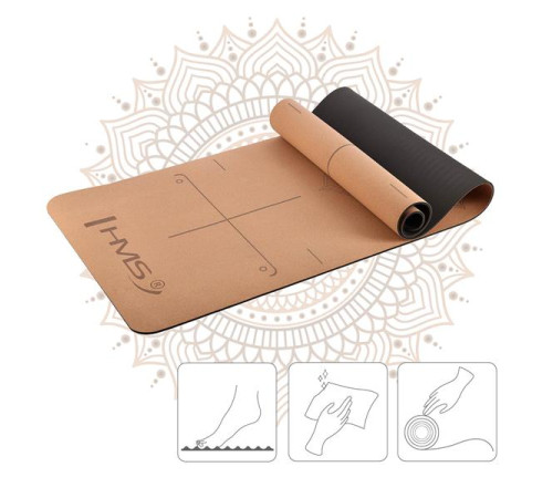 Килимок для йоги HMS YM10 з блоком KJ02 та ременем SJ02, коричневий