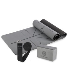 Килимок для йоги HMS YM10 з блоком KJ02 та ременем SJ02, сірий