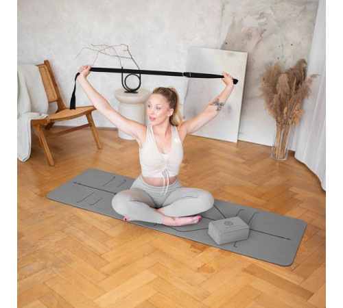 Килимок для йоги HMS YM10 з блоком KJ02 та ременем SJ02, сірий