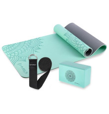 Килимок для йоги HMS YM10 з блоком KJ02 та ременем SJ02, м'ятний