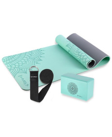 Килимок для йоги HMS YM10 з блоком KJ02 та ременем SJ02, м'ятний
