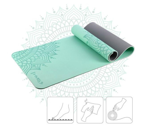 Килимок для йоги HMS YM10 з блоком KJ02 та ременем SJ02, м'ятний
