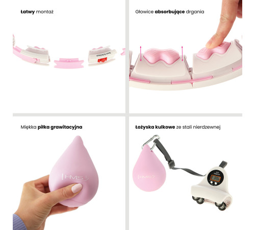 Хула-хуп HMS HHW06 з лічильником, навантаженням та поясом для схуднення BR163, рожевий