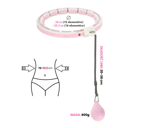Хула-хуп HMS HHW06 з лічильником, навантаженням та поясом для схуднення BR163, рожевий