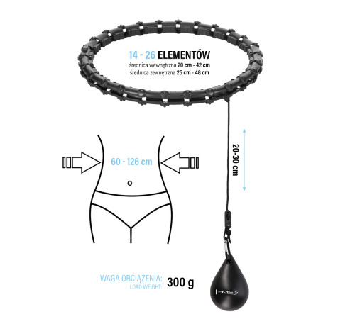 Хула-хуп масажний HMS HHM15 з навантаженням та поясом для схуднення BR16 Plus Size, чорний