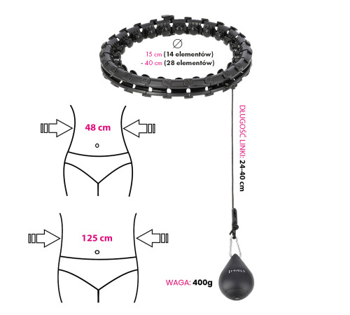 Хула-хуп масажний HMS HHM12 з навантаженням та поясом для схуднення BR163 Plus Size, чорний