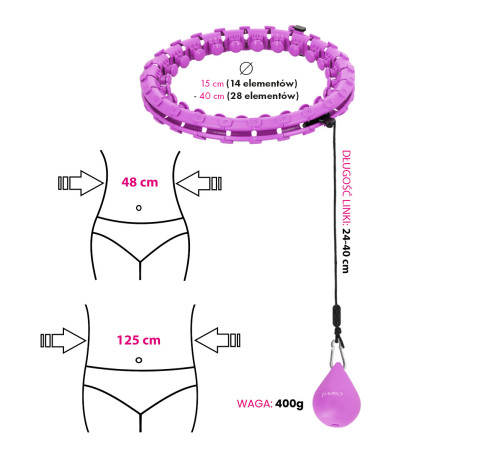 Хула-хуп масажний HMS HHM12 з навантаженням та поясом для схуднення BR163 Plus Size, фіолетовий