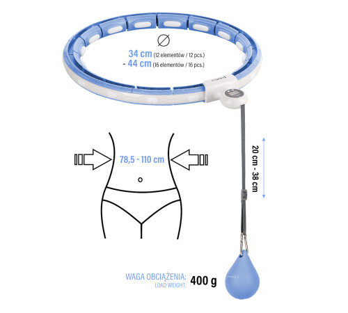 Хула-хуп магнітний HMS HHM15 з лічильником, навантаженням та поясом для схуднення BR16, блакитний