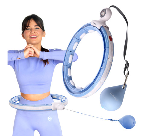 Хула-хуп магнітний HMS HHM15 з лічильником, навантаженням та поясом для схуднення BR16 Plus Size, блакитний
