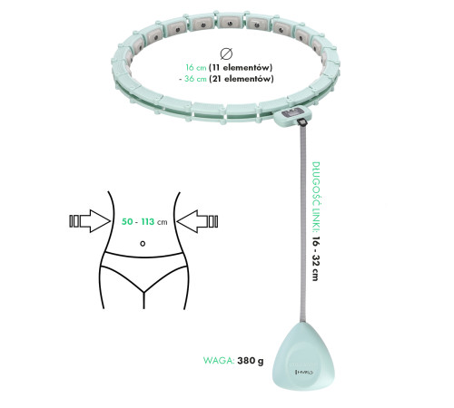 Хула-хуп магнітний HMS HHM14 з лічильником, навантаженням та поясом для схуднення BR163, зелений