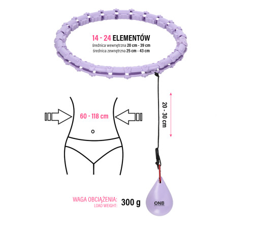 Хула-хуп масажний One Fitness OHA02 з навантаженням та поясом для схуднення BR160, фіолетовий