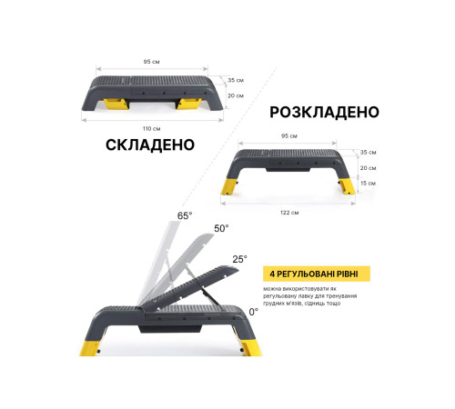 Степ-платформа з регульованою спинкою WCG Pro + еспандери Степ-платформа з регульованою спинкою WCG Pro + еспандери