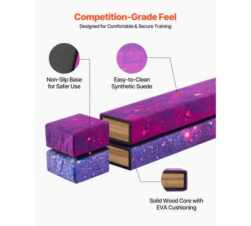 Дитяча гімнастична балка VEVOR MD-105 2,38 м, фіолетова