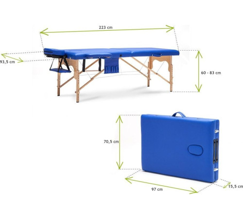 Масажний стіл Bodyfit, дерев'яне 2-сегментне синє XXL універсальне (579)