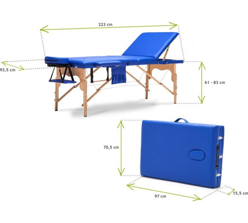 Масажний стіл Bodyfit, дерев'яне 3-сегментне синє XXL універсальне (581)