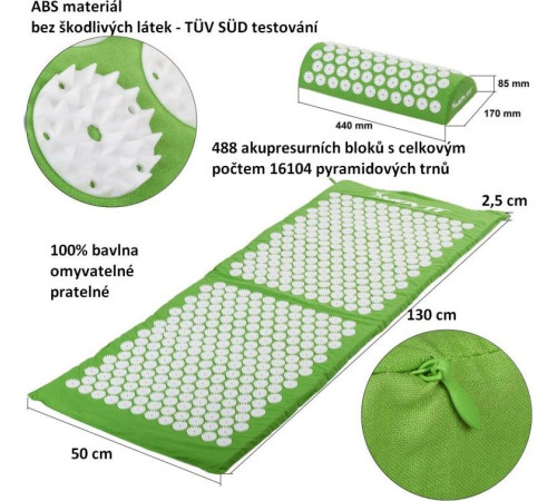 Акупресурний килимок MXSTP з подушкою MOVIT 130 x 50 см, зелений масажний