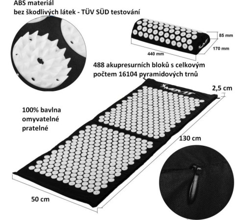 Акупресурний килимок MXSTP з подушкою MOVIT 130 x 50 см, масажний