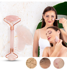 Масажер для обличчя Gua Sha, ролик + камінь inSPORTline Rosado Set