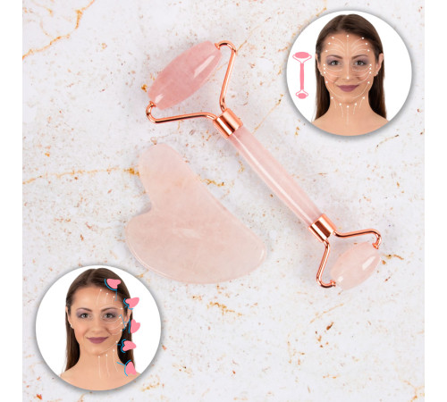 Масажер для обличчя Gua Sha, ролик + камінь inSPORTline Rosado Set