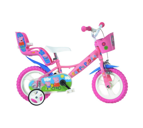 Rower Dziecięcy Różowy z Kółkami Bocznymi Świnka Peppa Peppa Pig DINO 12"