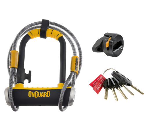 Велозамок ONGUARD PitBull MINI 8008 U-LOCK + Трос 120см - 14мм 90мм 140мм - 5х Ключів