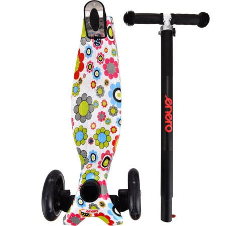 Дитячий самокат триколісний Enero Maxi Flowers чорно-білий