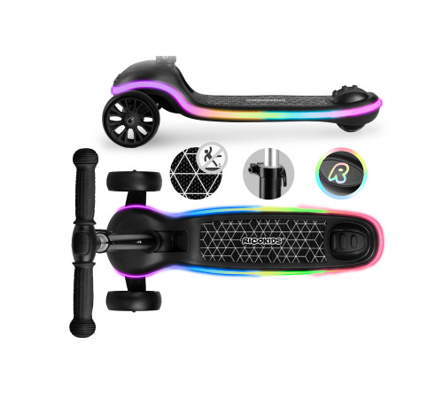 Дитячий самокат триколісний Ricokids Leddi чорний