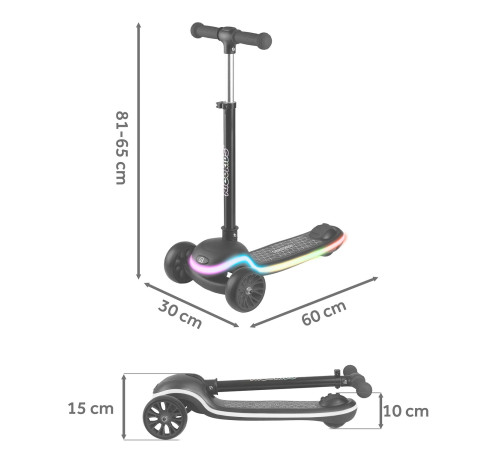 Дитячий самокат триколісний Ricokids Leddi чорний