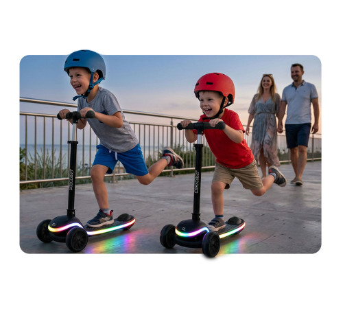 Дитячий самокат триколісний Ricokids Leddi чорний