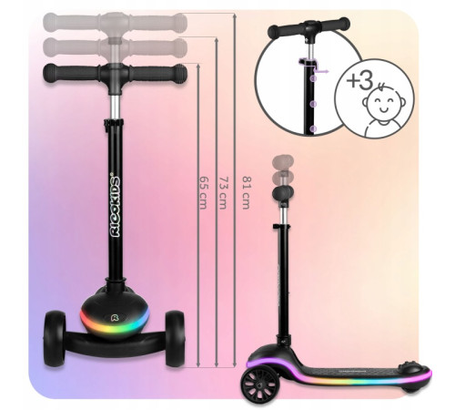 Дитячий самокат триколісний Ricokids Leddi чорний