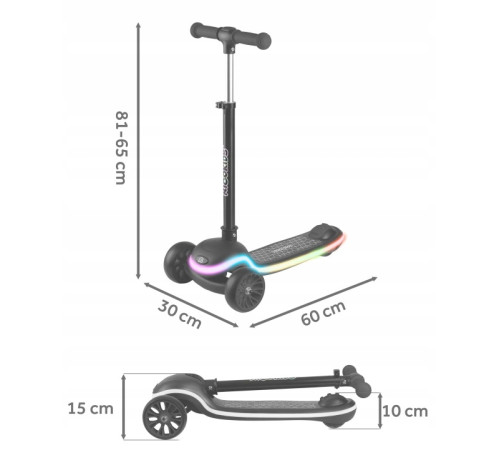 Дитячий самокат триколісний Ricokids Leddi чорний