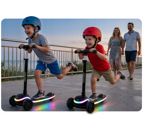 Дитячий самокат триколісний Ricokids Leddi чорний