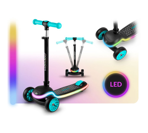 Дитячий самокат триколісний Ricokids Leddi чорно-бірюзовий