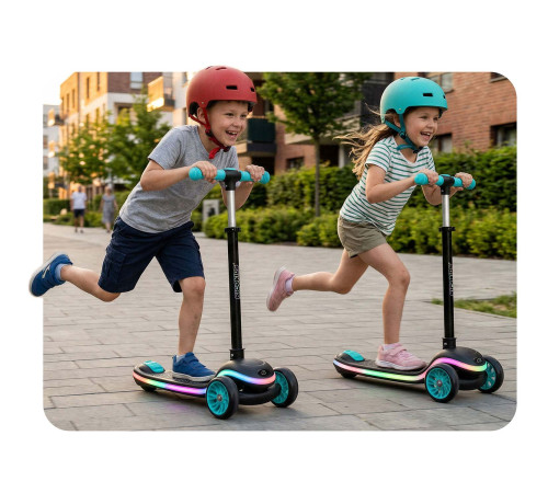 Дитячий самокат триколісний Ricokids Leddi чорно-бірюзовий