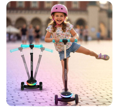 Дитячий самокат триколісний Ricokids Leddi чорно-бірюзовий