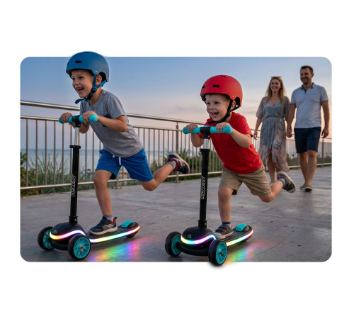 Дитячий самокат триколісний Ricokids Leddi чорно-бірюзовий