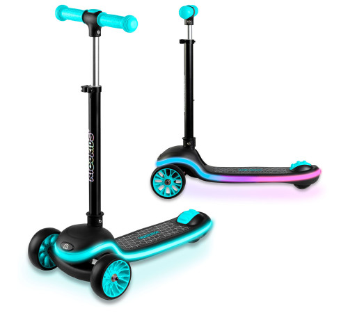 Дитячий самокат триколісний Ricokids Leddi чорно-бірюзовий