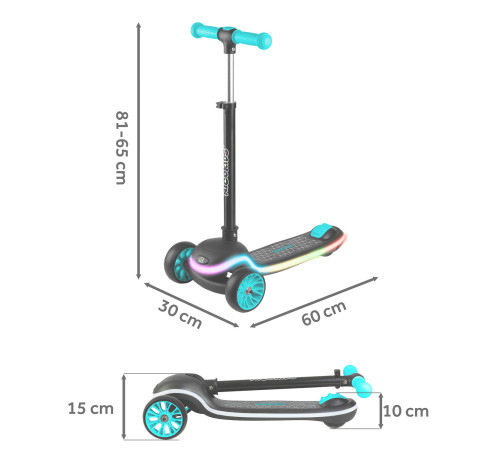 Дитячий самокат триколісний Ricokids Leddi чорно-бірюзовий