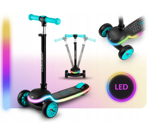 Дитячий самокат триколісний Ricokids Leddi чорно-бірюзовий