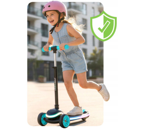 Дитячий самокат триколісний Ricokids Leddi чорно-бірюзовий