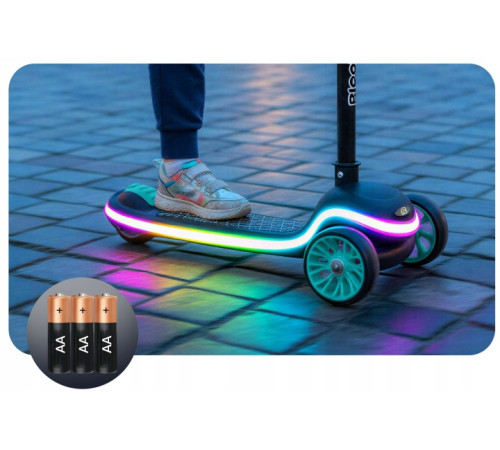 Дитячий самокат триколісний Ricokids Leddi чорно-бірюзовий