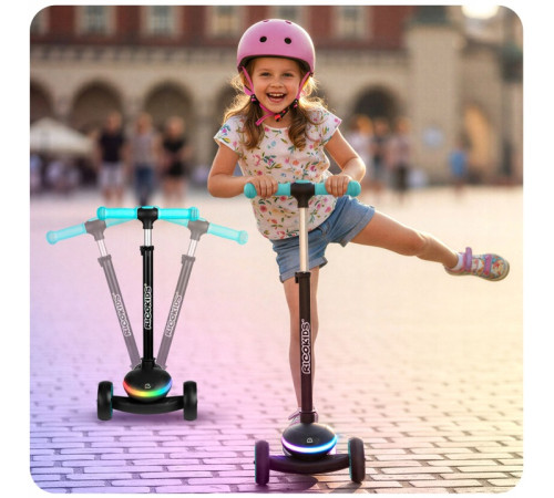Дитячий самокат триколісний Ricokids Leddi чорно-бірюзовий