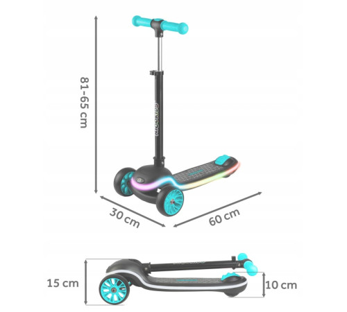 Дитячий самокат триколісний Ricokids Leddi чорно-бірюзовий