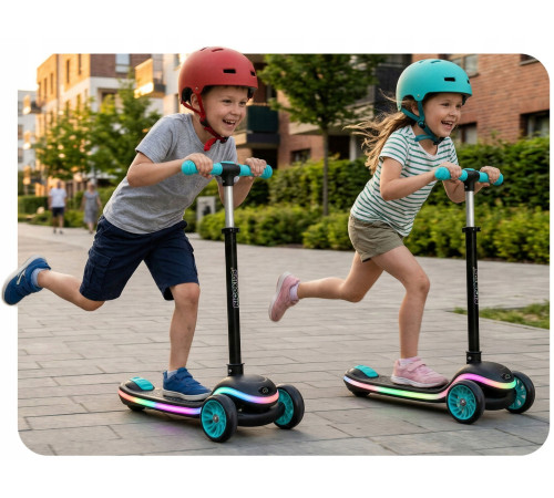 Дитячий самокат триколісний Ricokids Leddi чорно-бірюзовий