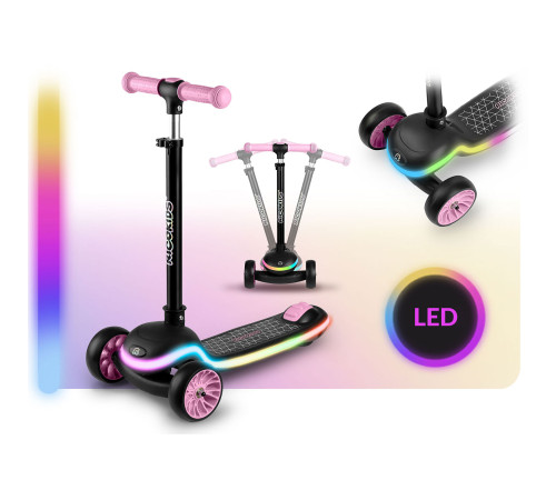 Дитячий самокат триколісний Ricokids Leddi чорно-рожевий